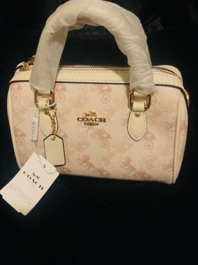 COACH Cream & Pink Signature Mini Satchel